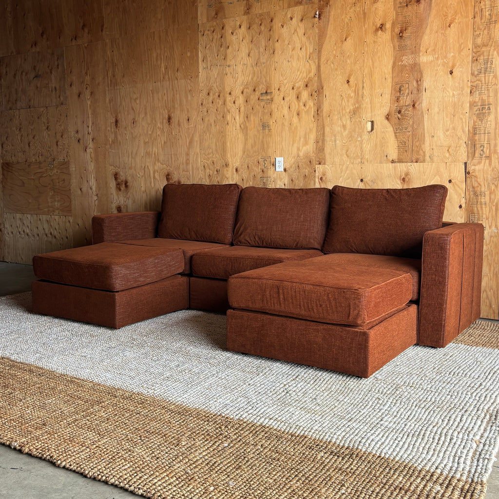 Terracotta Rained Chenille — Lovesac Sactional 5 Seats (1Storage) + 5 Sides Lovesoft Fill
