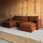 Terracotta Rained Chenille — Lovesac Sactional 5 Seats (1Storage) + 5 Sides Lovesoft Fill