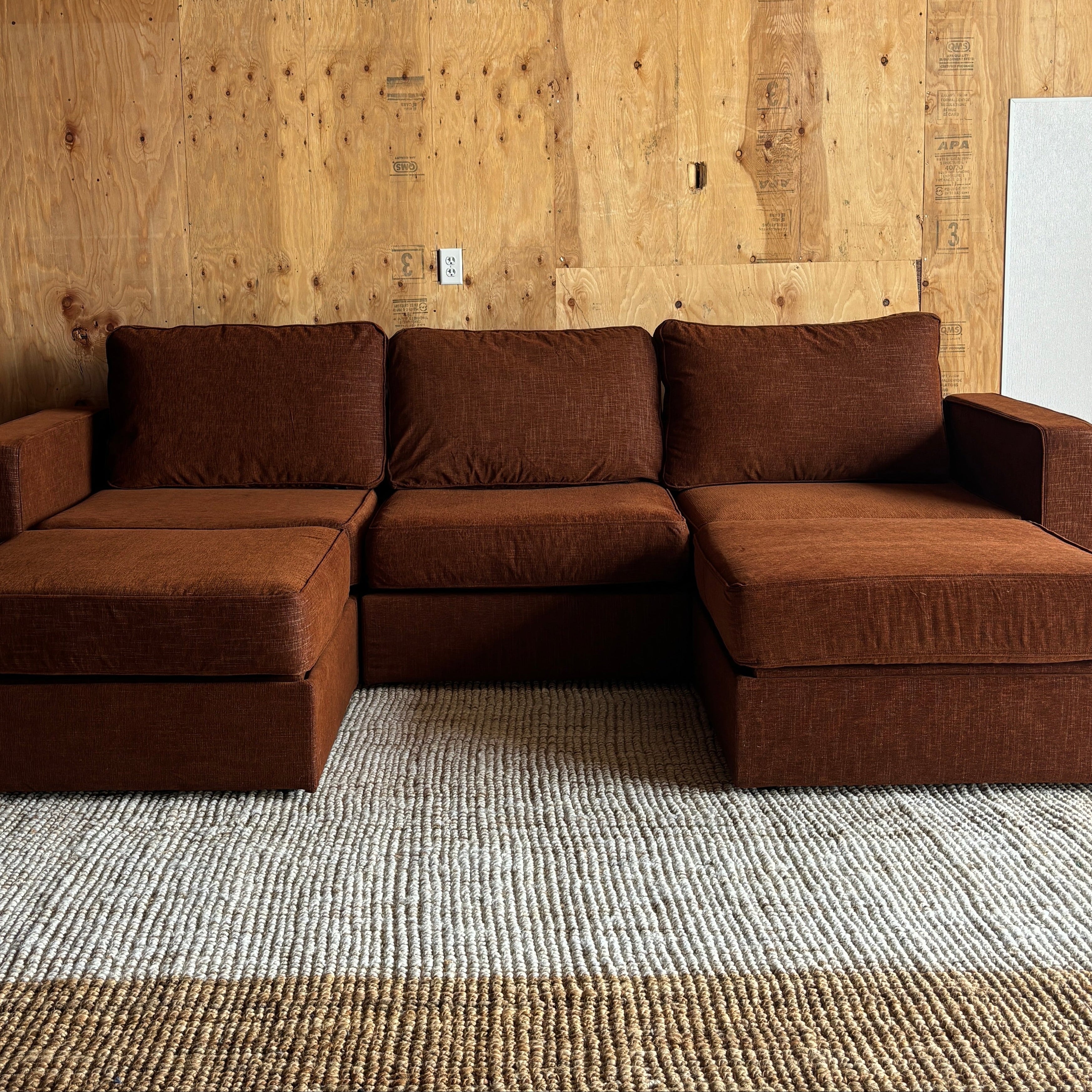 Terracotta Rained Chenille — Lovesac Sactional 5 Seats (1Storage) + 5 Sides Lovesoft Fill