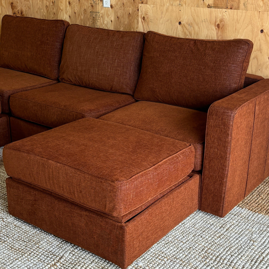 Terracotta Rained Chenille — Lovesac Sactional 5 Seats (1Storage) + 5 Sides Lovesoft Fill