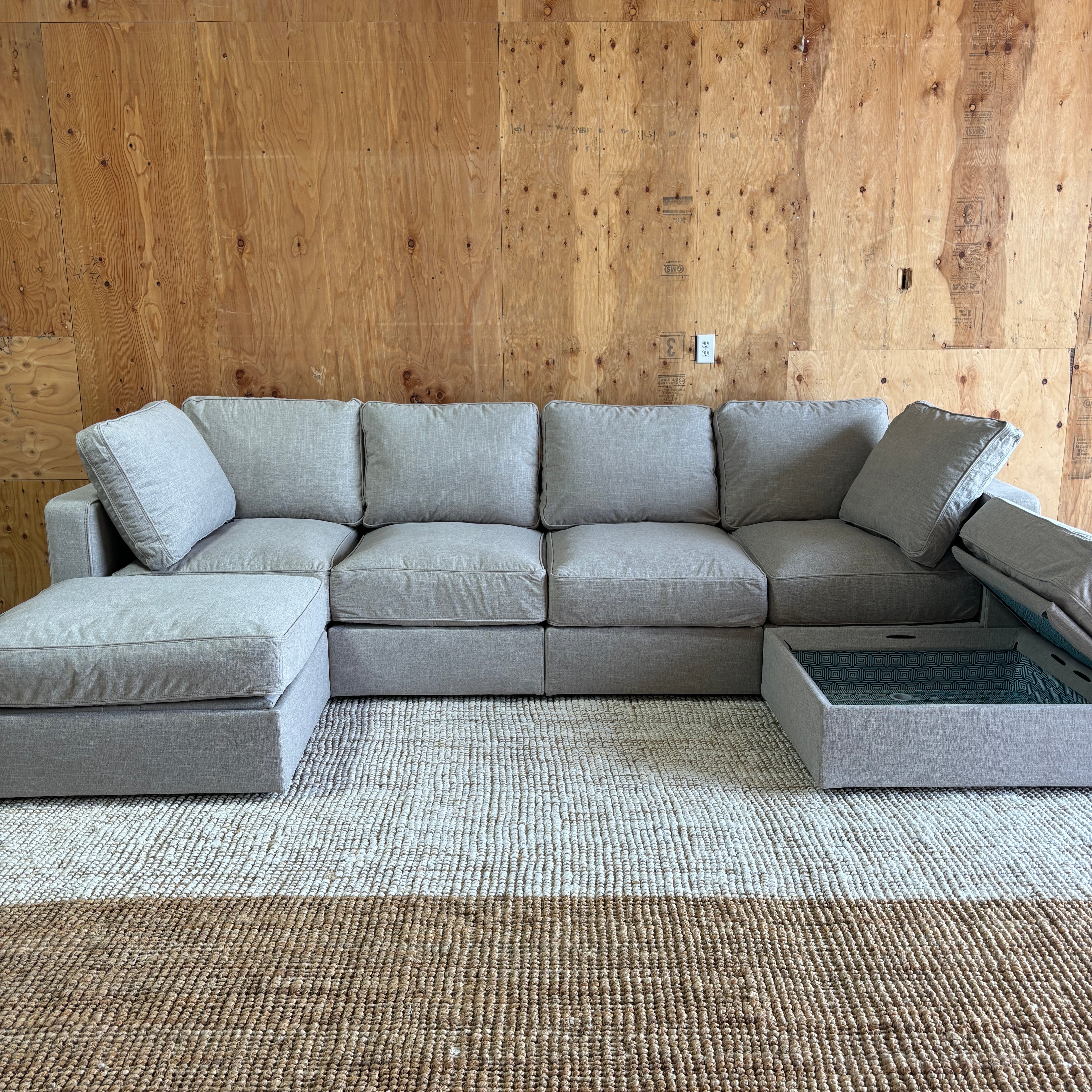 Lovesac Sactional – U-Shape + Storage Seats, Beachwood Rained Chenille