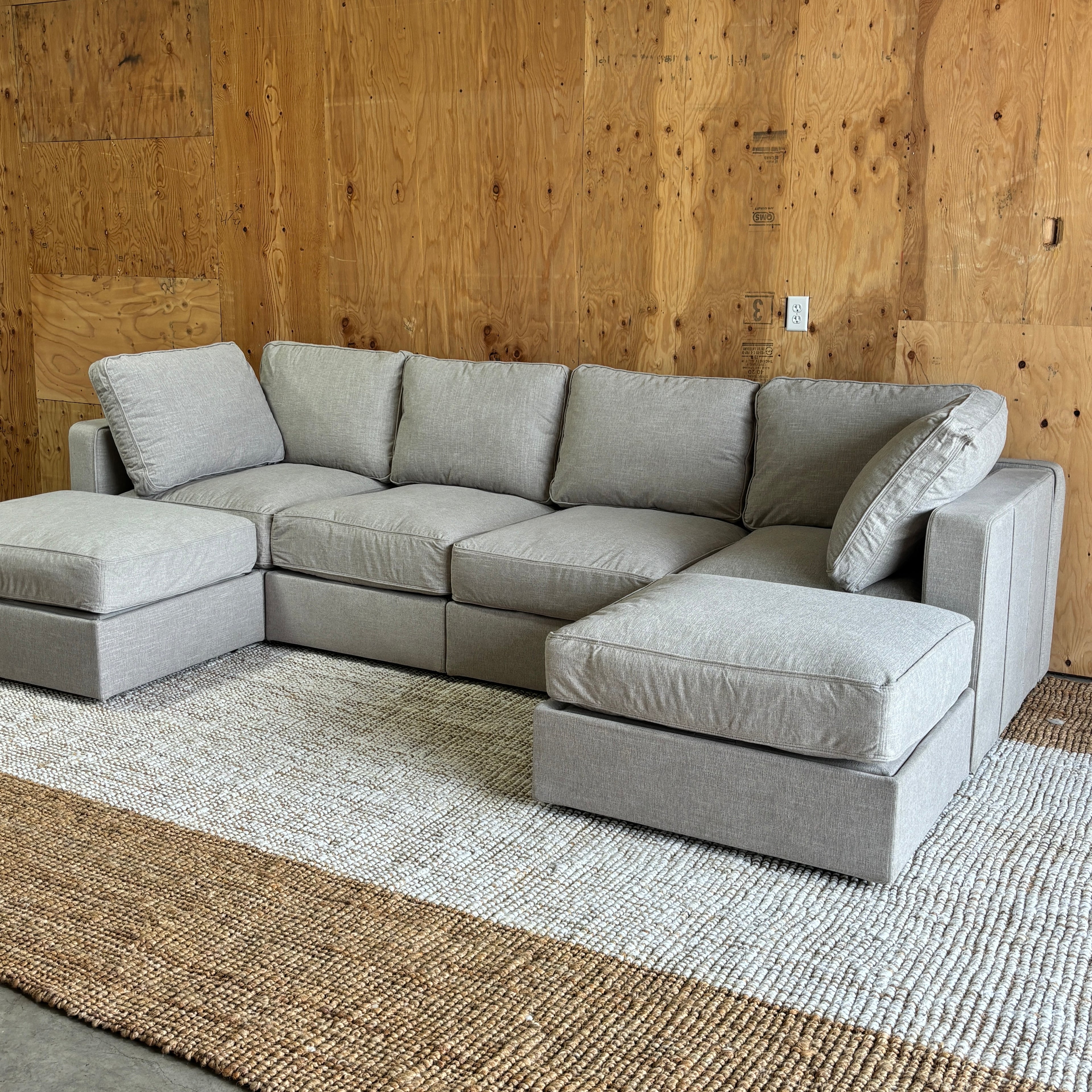 Lovesac Sactional – U-Shape + Storage Seats, Beachwood Rained Chenille