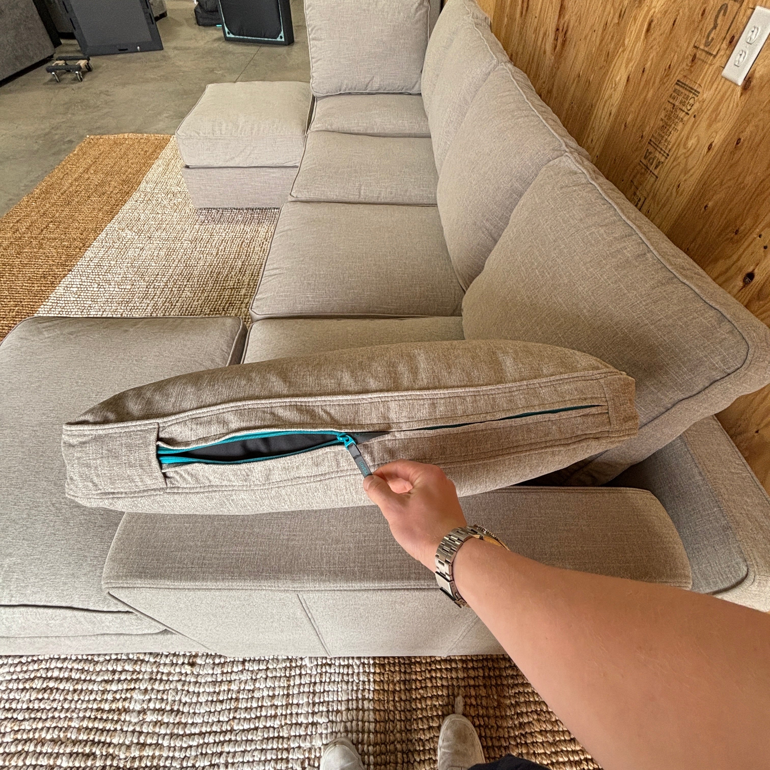 Lovesac Sactional – U-Shape + Storage Seats, Beachwood Rained Chenille