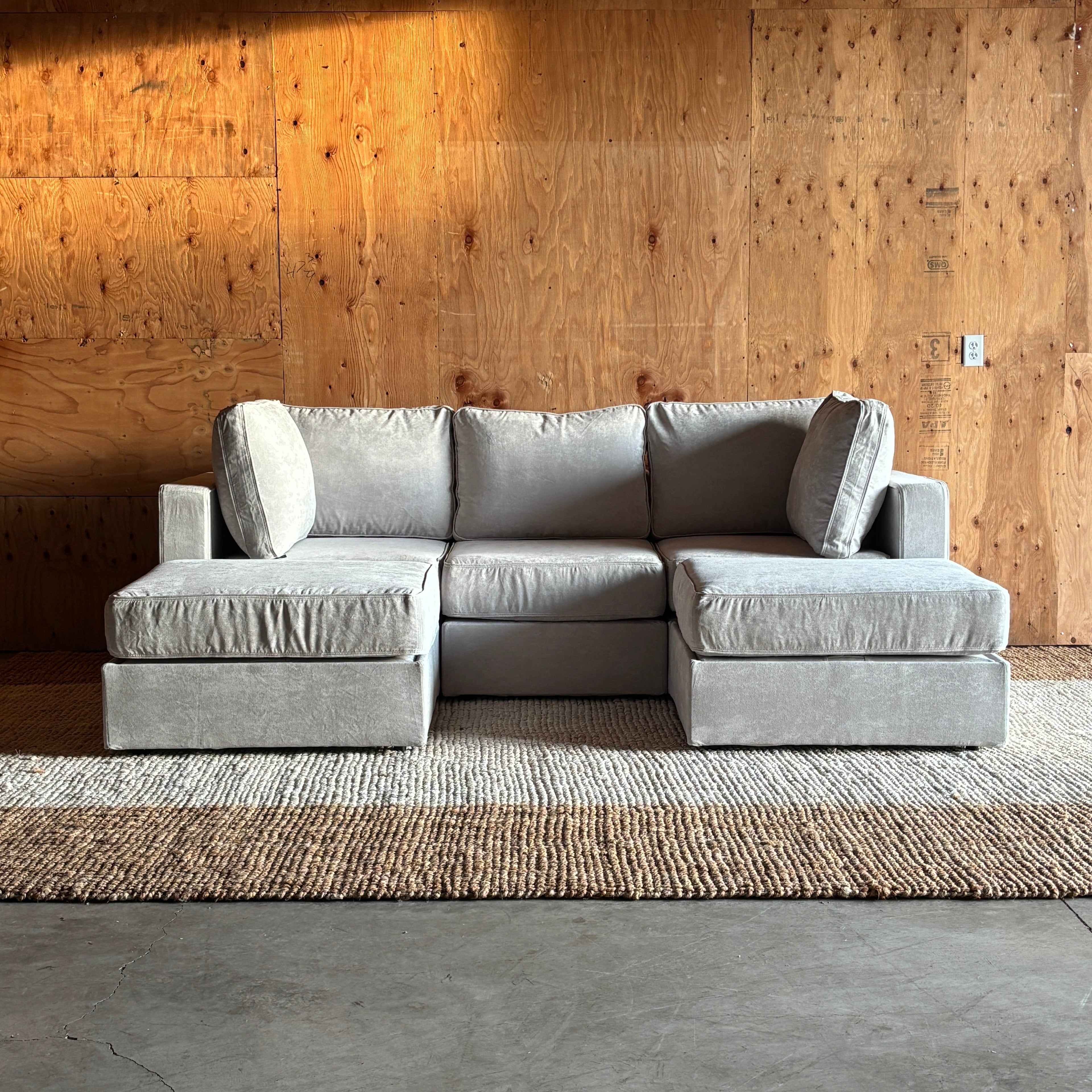 Sky Grey Corded Velvet — Lovesac Sactional 5 Seats (1Deep Storage) + 5 Sides Lovesoft Fill