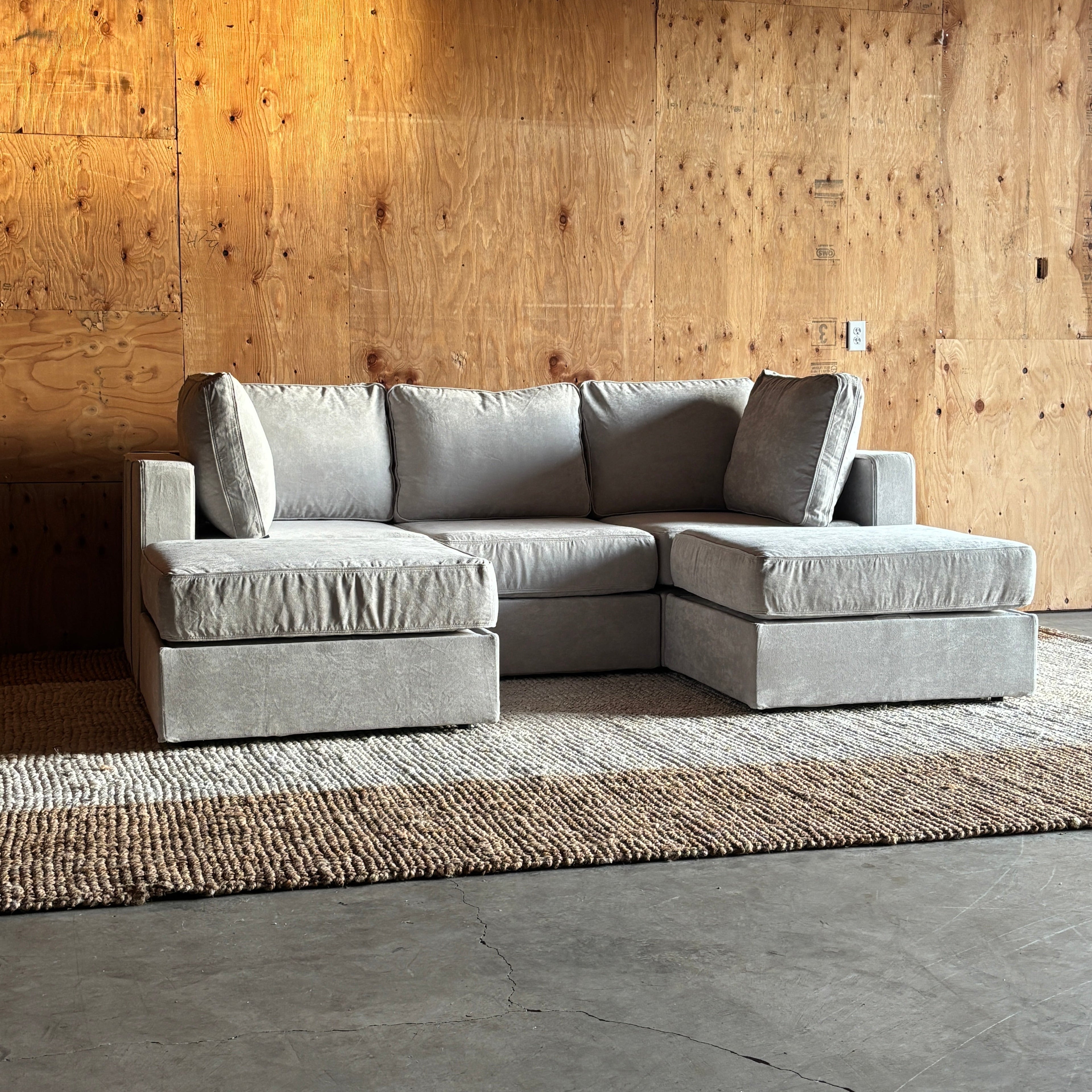 Sky Grey Corded Velvet — Lovesac Sactional 5 Seats (1Deep Storage) + 5 Sides Lovesoft Fill