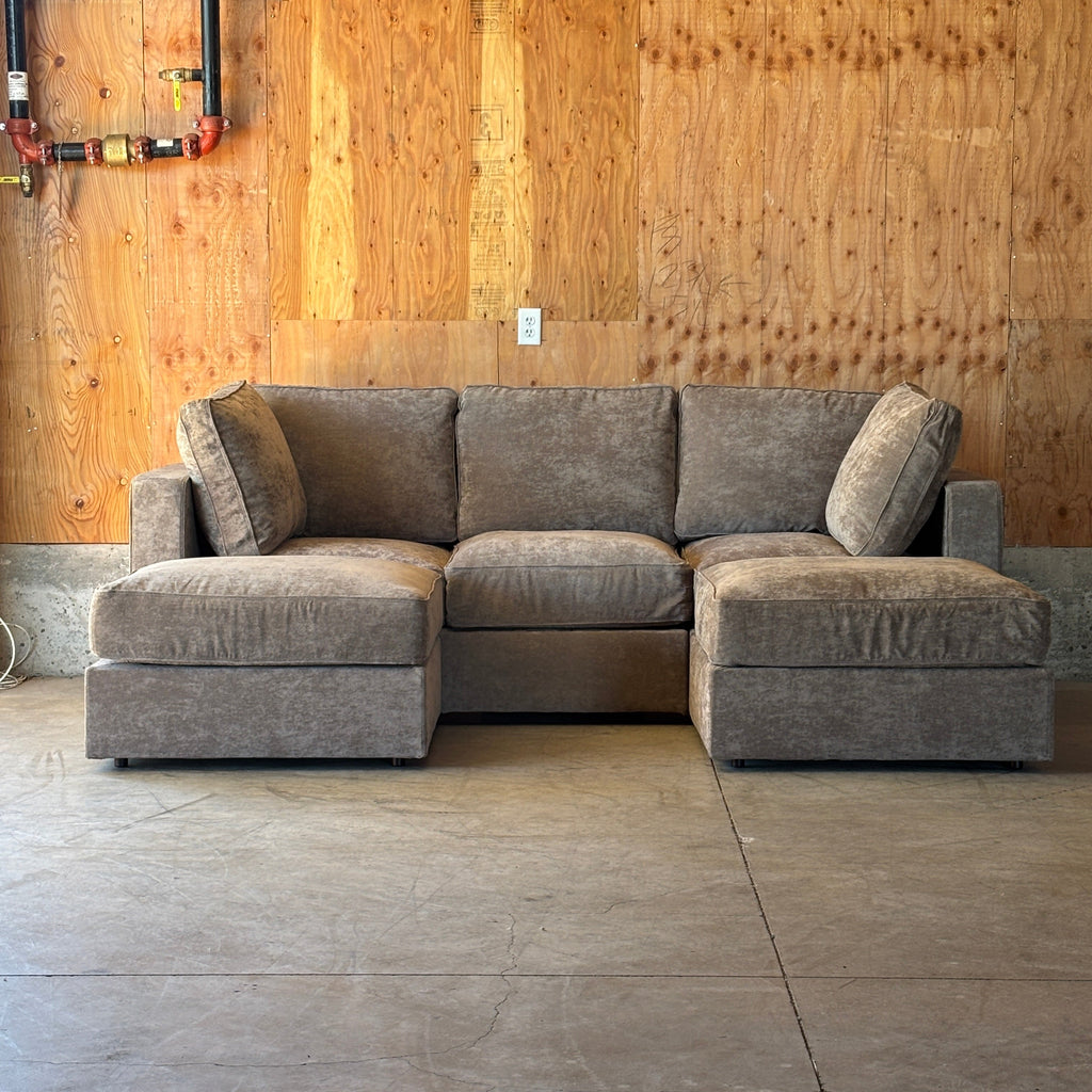 Venetian Taupe Corded Velvet — Lovesac Sactional 5 Seats (1Deep Storage) + 5 Sides Lovesoft Fill