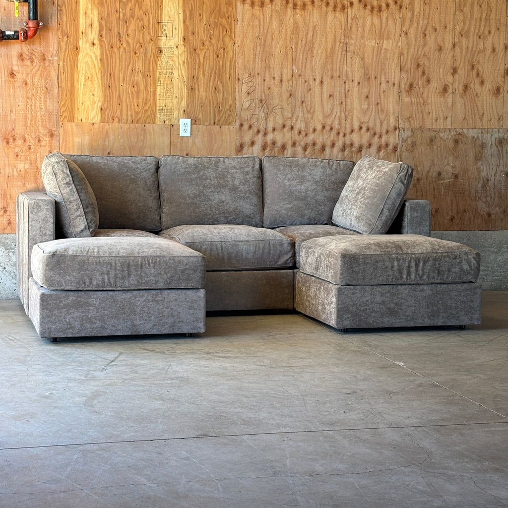 Venetian Taupe Corded Velvet — Lovesac Sactional 5 Seats (1Deep Storage) + 5 Sides Lovesoft Fill