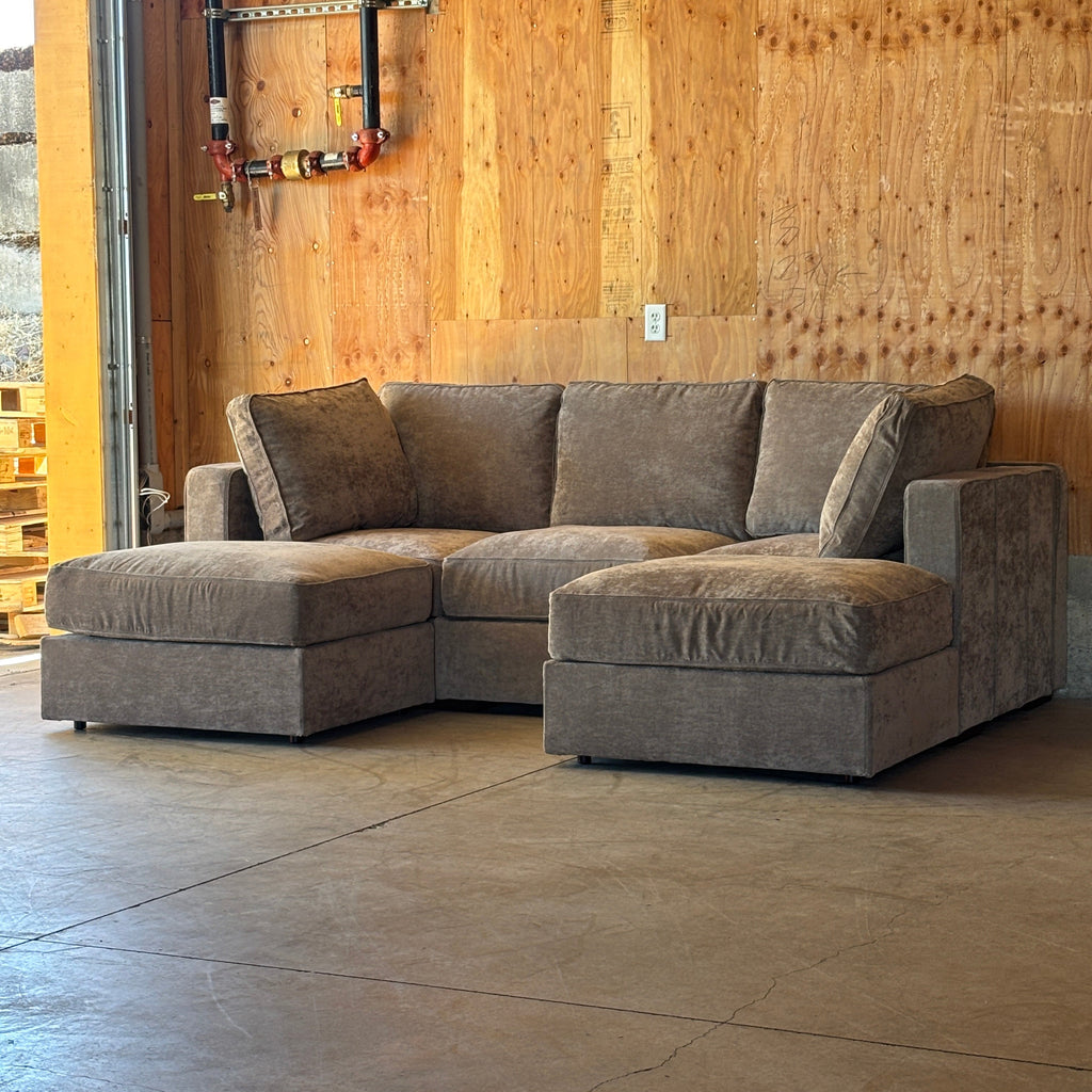 Venetian Taupe Corded Velvet — Lovesac Sactional 5 Seats (1Deep Storage) + 5 Sides Lovesoft Fill