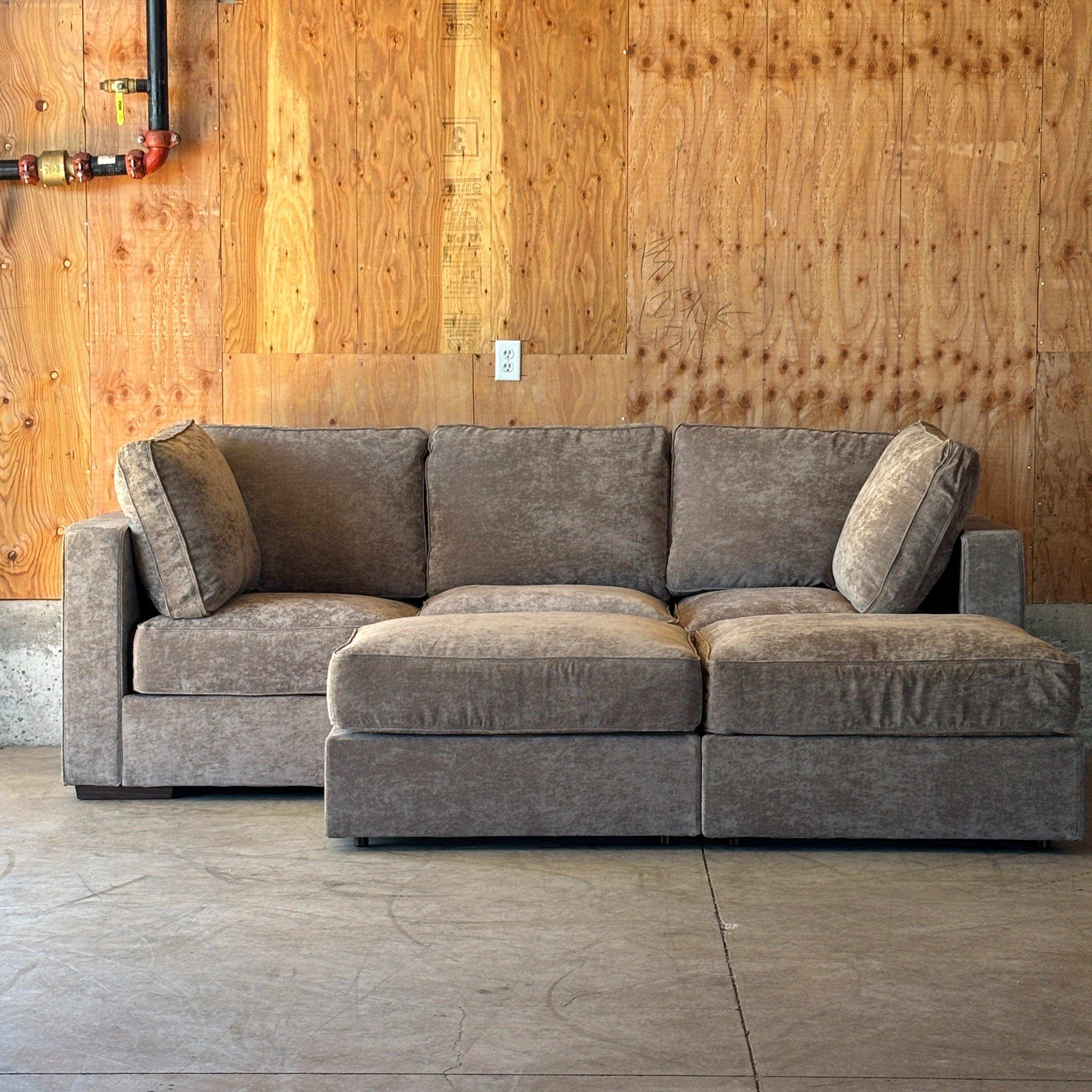 Venetian Taupe Corded Velvet — Lovesac Sactional 5 Seats (1Deep Storage) + 5 Sides Lovesoft Fill