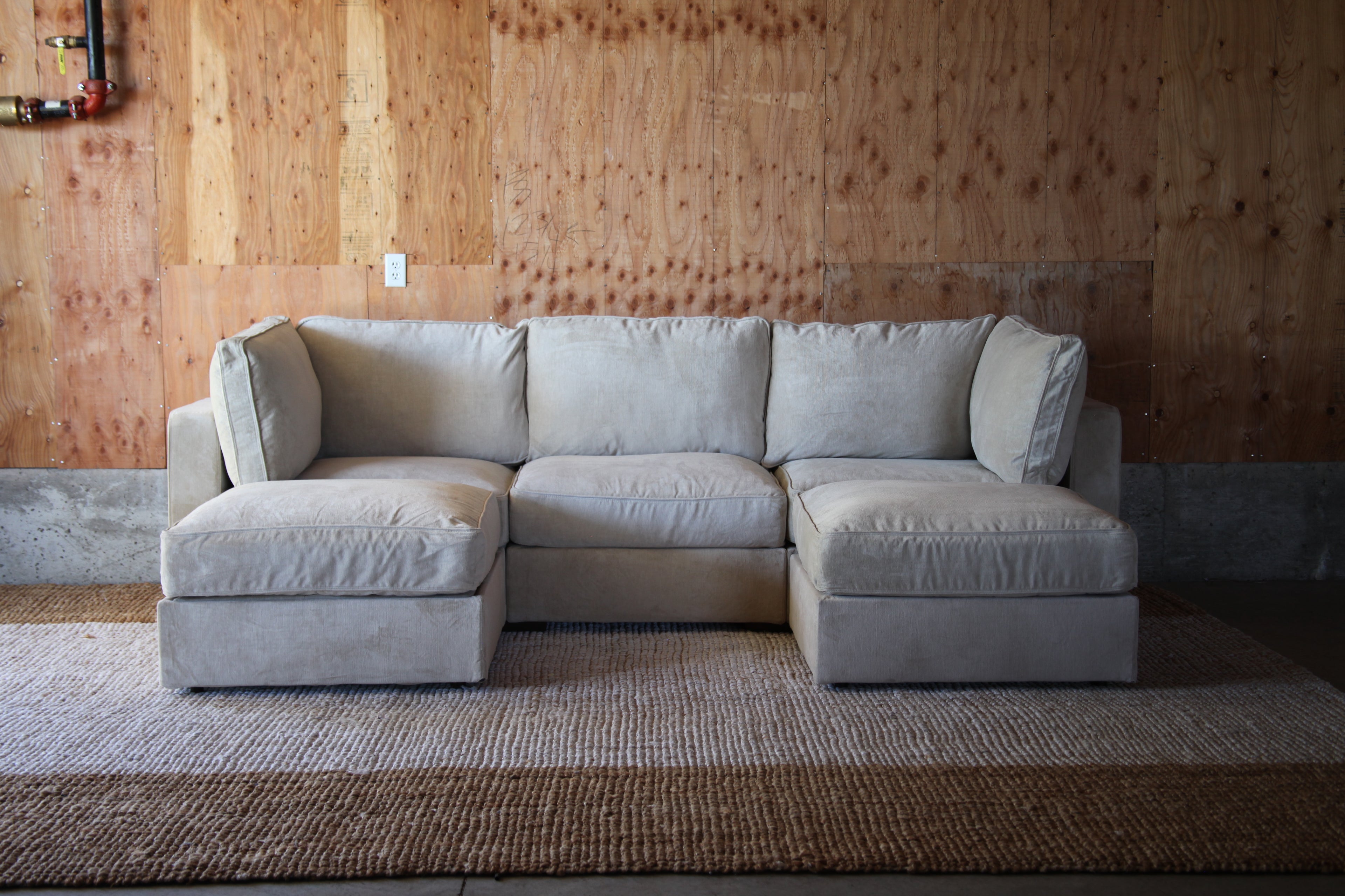 Tan Combed Chenille — Lovesac Sactional 5 Seats (1Storage) + 5 Sides Lovesoft Fill