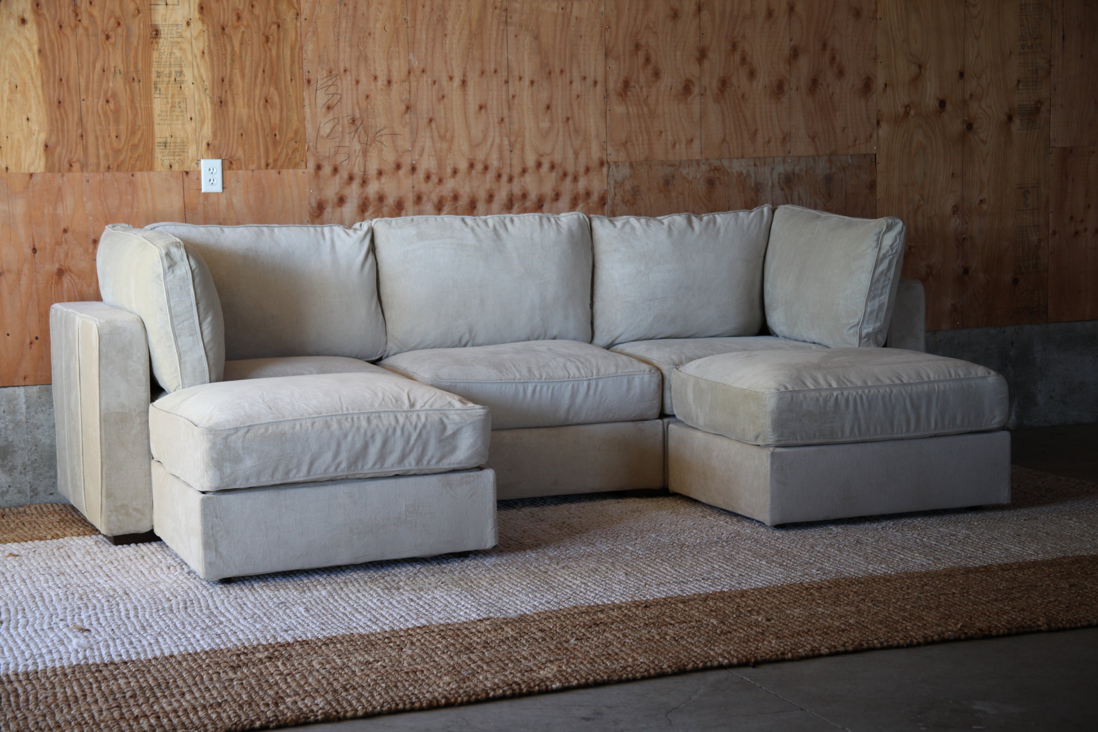 Tan Combed Chenille — Lovesac Sactional 5 Seats (1Storage) + 5 Sides Lovesoft Fill