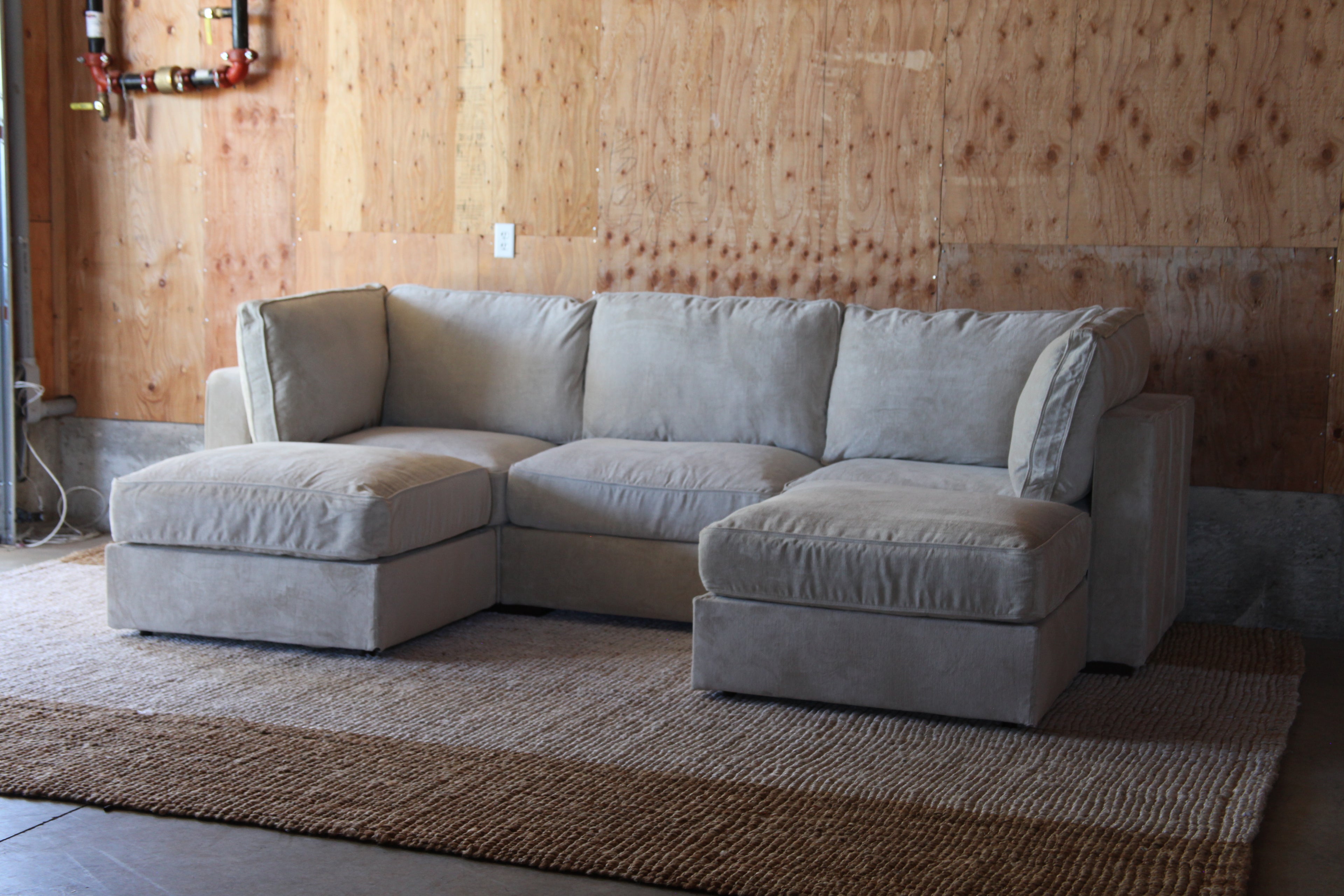 Tan Combed Chenille — Lovesac Sactional 5 Seats (1Storage) + 5 Sides Lovesoft Fill