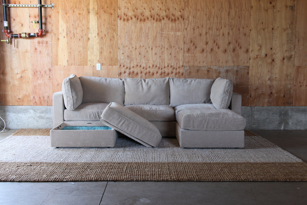 Bisque Etched Chenille — Lovesac Sactional 5 Seats (1Storage) + 5 Sides Lovesoft Fill